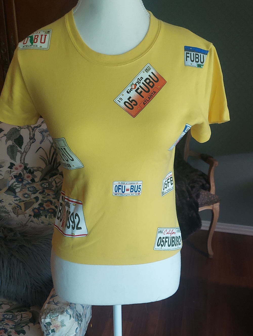 FUBU Bright Yellow License Plate Patch Tee